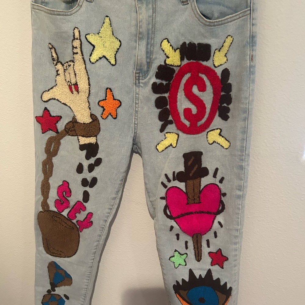 Embroidered Light Blue Jeans